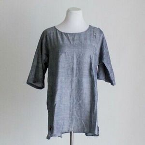 Ethical Large Injiri Button Smock Tunic Top Gray Cotton Handmade India